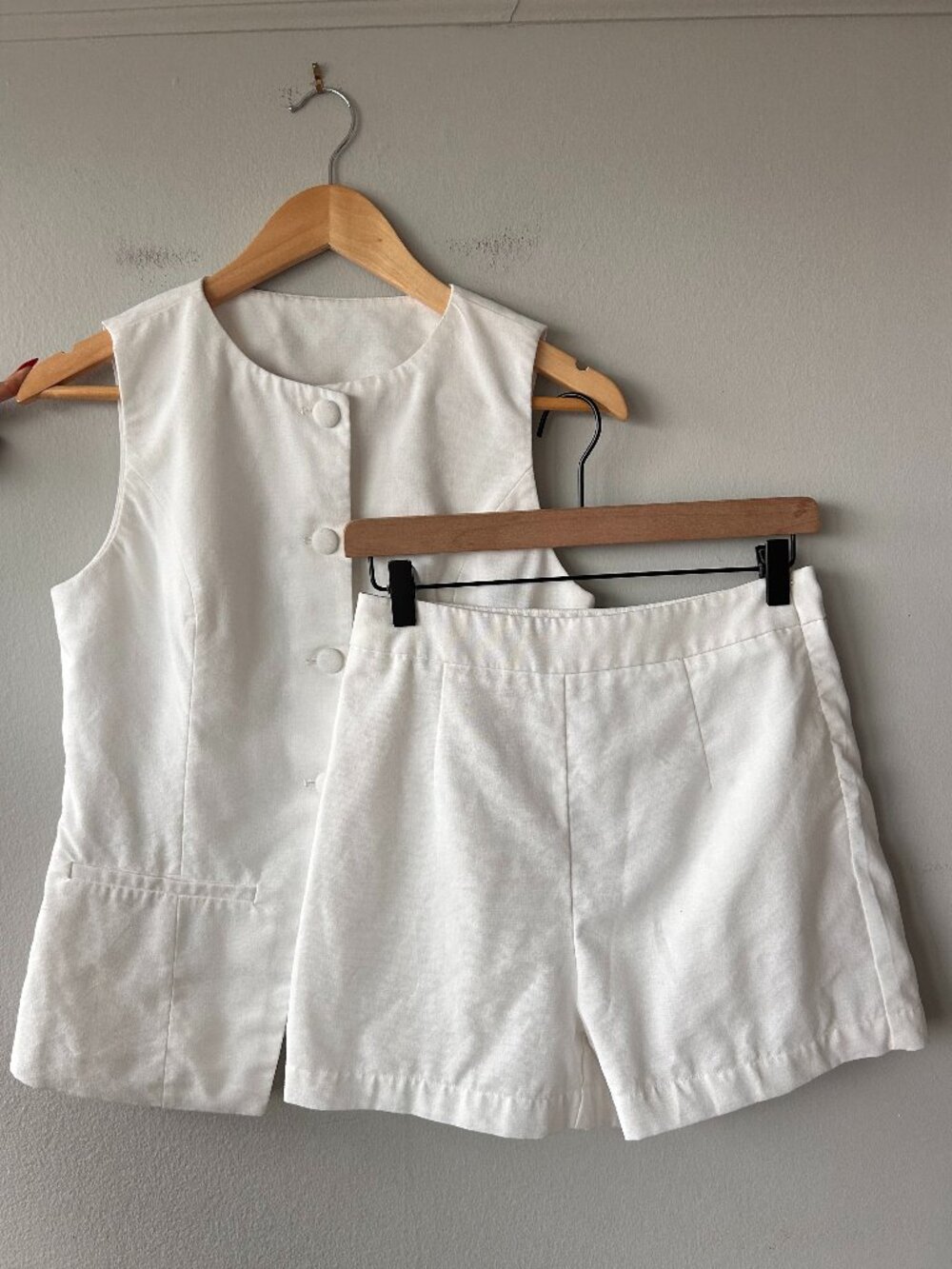 Commense White Linen Blend Vest & Shorts Set 2 Piece Tailored S